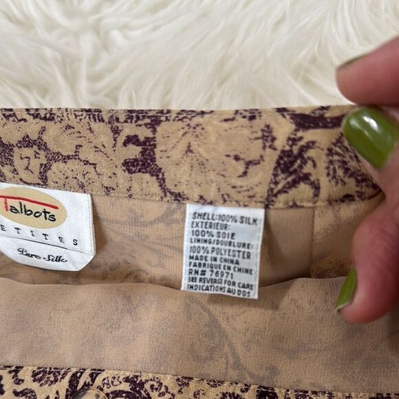 Talbots Elegant Brown Patterned Silk Midi Skirt Size 14 - Picture 7 of 11